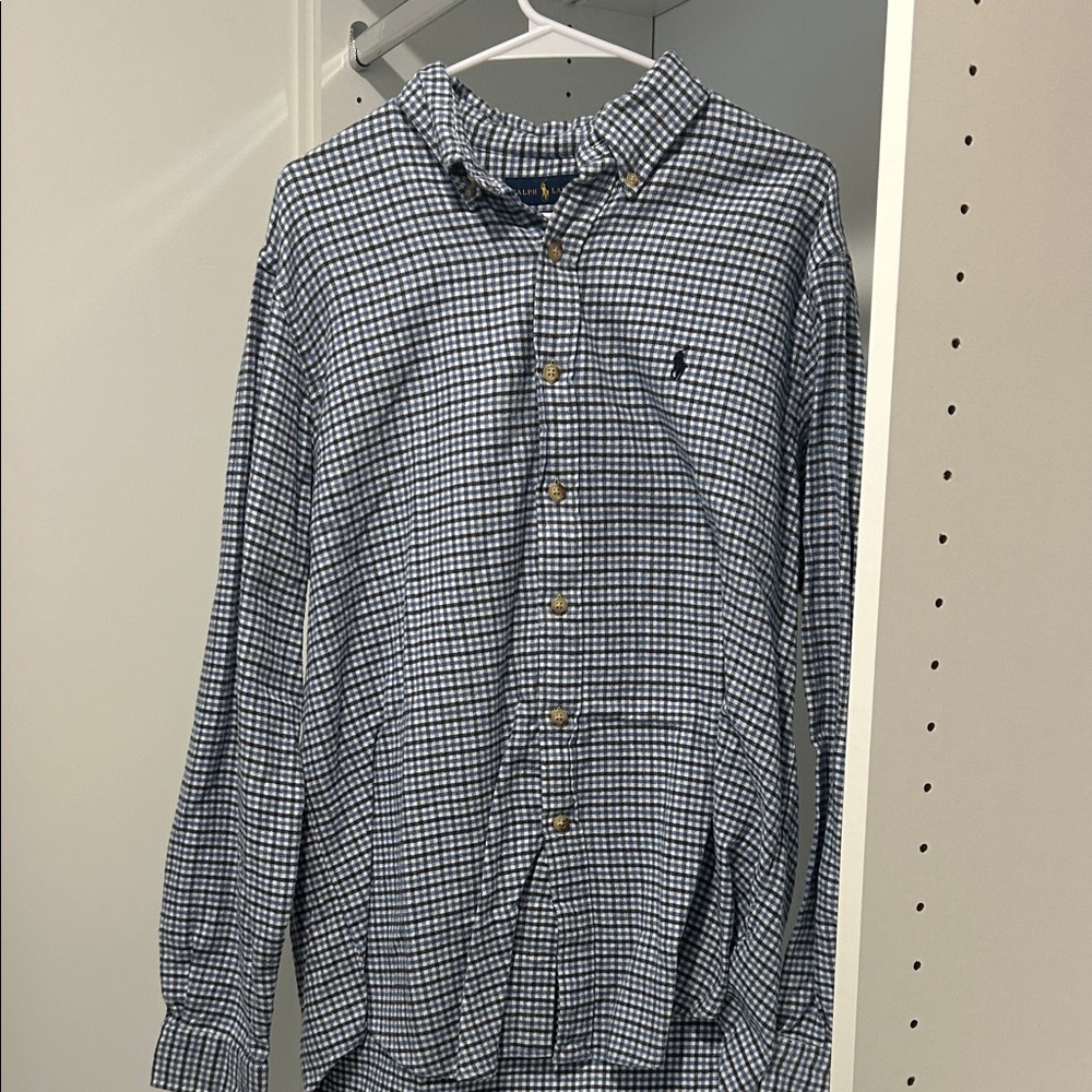 Flannel by Ralph Lauren Navy and White Check Button-Down Shirt